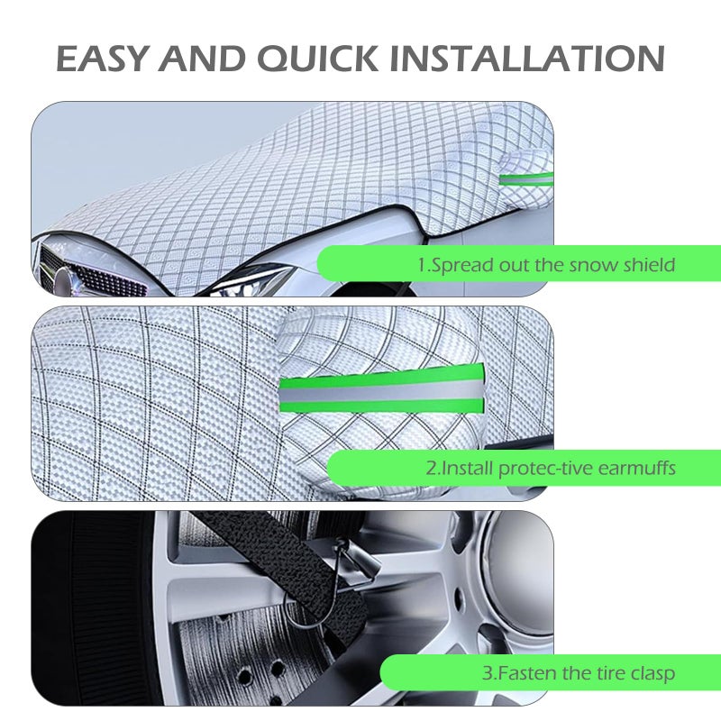 lekiliky Heavy Duty Snow Car Cover, Widened & Thickened Vehicle Hood Windows Protector with Cotton Liner, All Weather Scratch-resistant Insulation Car Body Protector,Universal for Most Cars, SUVs, Trucks - Image 4