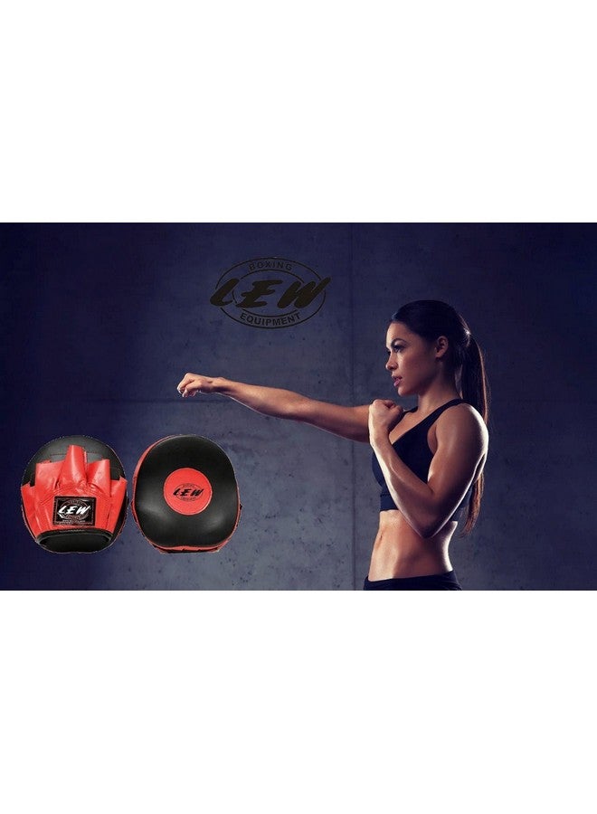 LEW Pre Curved Boxing/Kick Boxing Cuban Genuine Leather Focus Pad (Black & Red) - Image 2