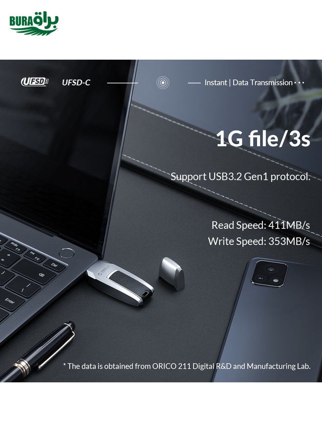 BURAQ ORICO UFS Flash Drive, Read: 411MB/s, Write: 350MB/s, Memory:64GB, Port:USB-A(Silver)  - Image 4