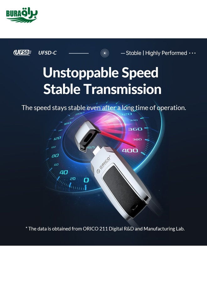 BURAQ ORICO UFS Flash Drive, Read: 411MB/s, Write: 350MB/s, Memory:64GB, Port:USB-A(Silver)  - Image 5