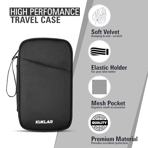 KUKLAR Travel Organizer Pouch Premium Zippered Case with Wrist Strap, Multi Pocket Storage Bag for Passport Documents, Cables Gadgets & Accessories Lightweight Durable & Portable(Black) - Image 5