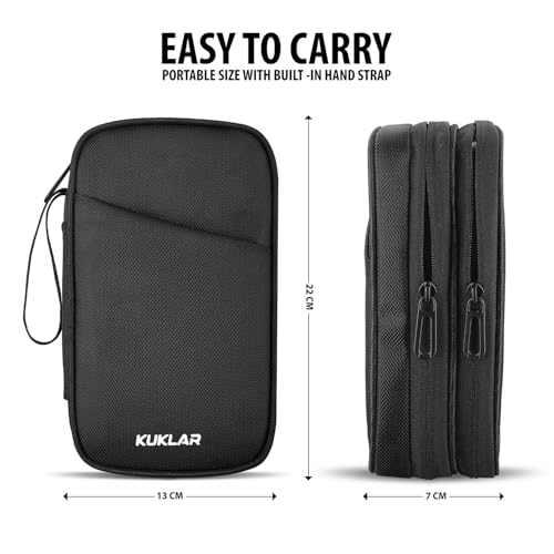 KUKLAR Travel Organizer Pouch Premium Zippered Case with Wrist Strap, Multi Pocket Storage Bag for Passport Documents, Cables Gadgets & Accessories Lightweight Durable & Portable(Black) - Image 3