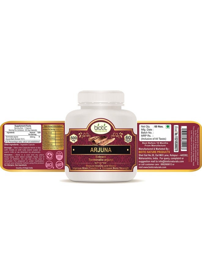 Biotic Arjuna Capsules Terminalia Arjuna Extract for Heart Care 500mg - 120 Veg Capsules (Pack of 2) - Image 2
