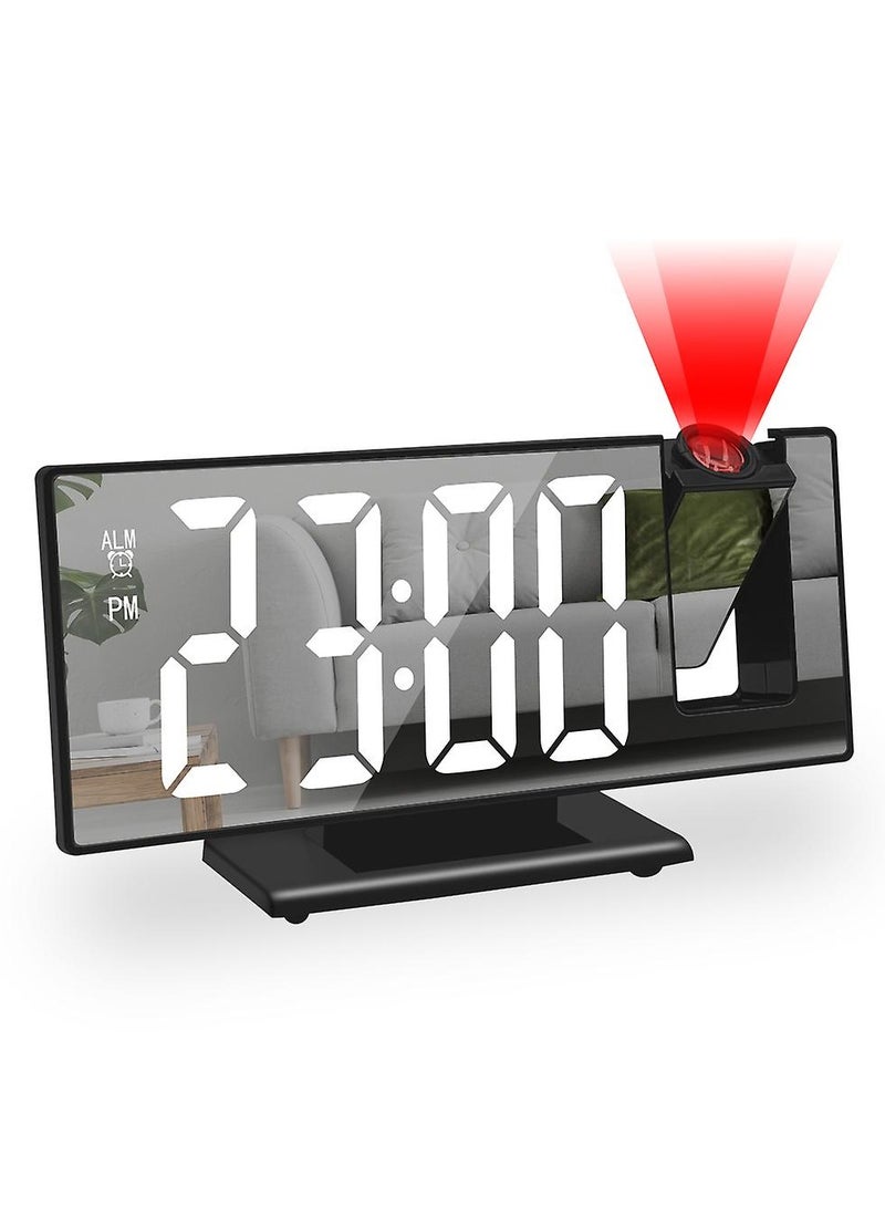 DubaiGallery ساعة منبهة بإسقاط 180 درجة، ساعة منبهة رقمية بشاشة مرآة LED كبيرة مقاس 7.8 بوصة، ساعات منبهة بجانب السرير بأربعة مستويات سطوع، وضع ليلي تلقائي، غفوة، درجة حرارة، للأطفال  - Image 1