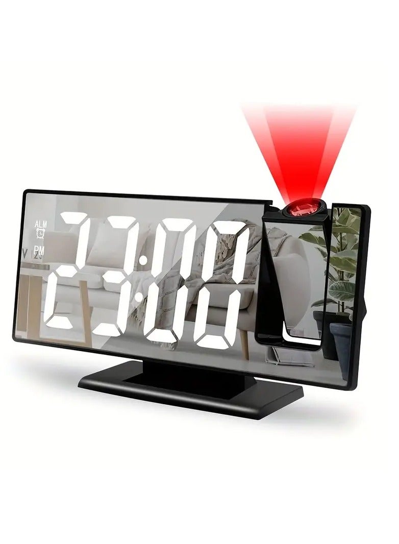DubaiGallery ساعة منبهة بإسقاط 180 درجة، ساعة منبهة رقمية بشاشة مرآة LED كبيرة مقاس 7.8 بوصة، ساعات منبهة بجانب السرير بأربعة مستويات سطوع، وضع ليلي تلقائي، غفوة، درجة حرارة، للأطفال  - Image 3