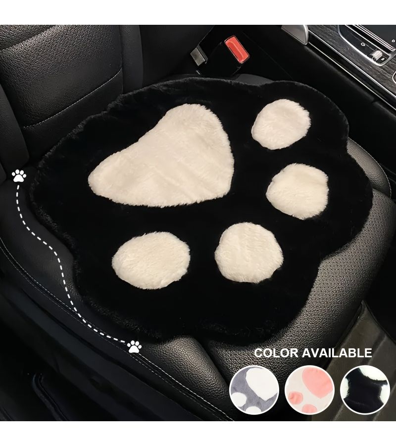 Grey Cat Paw Car Seat Cushion Winter Warmth Plush Non-Slip Universal Fit - Image 1