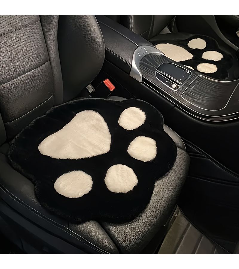 Grey Cat Paw Car Seat Cushion Winter Warmth Plush Non-Slip Universal Fit - Image 5