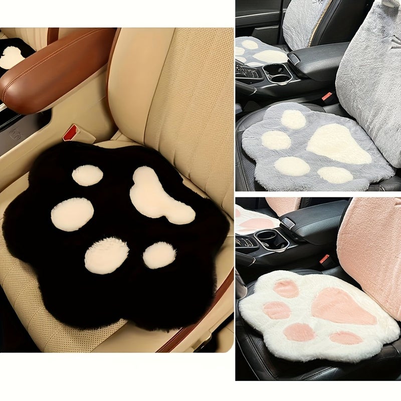 Grey Cat Paw Car Seat Cushion Winter Warmth Plush Non-Slip Universal Fit - Image 3