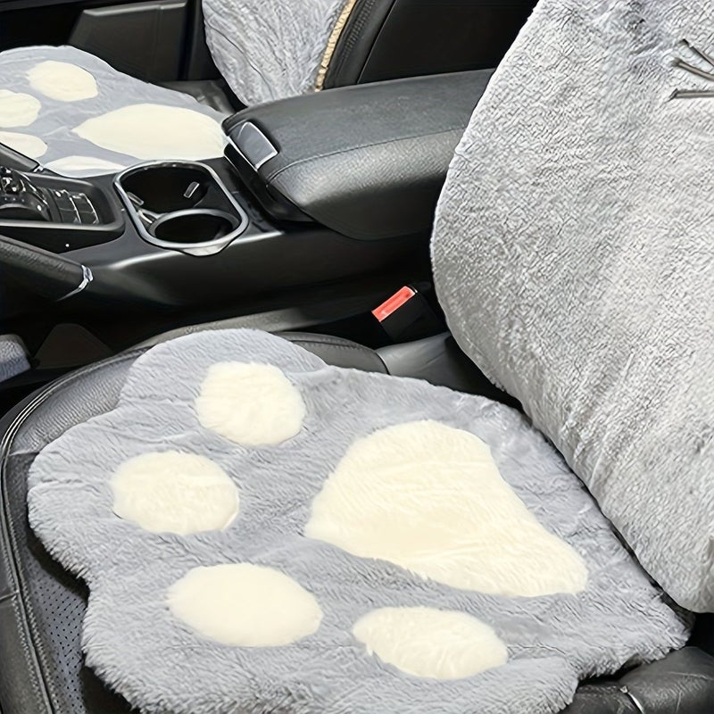 Grey Cat Paw Car Seat Cushion Winter Warmth Plush Non-Slip Universal Fit - Image 4