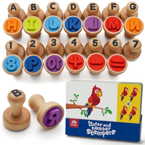 Coogam Wooden Alphabet Number Stamp Flashcard ABC Spelling Letter Stampers and Mathematics Learning Number Stampers Arts and Crafts Supplies Montessori Educational Toy Gifts for 3 4 5 Year Old - Image 1