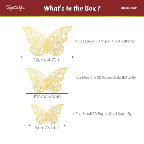 SpecialYou.in Special You Gold Butterfly Wall Stickers, Home Decor Items, Room Decoration Items, Butterfly Stickers for Wall Decor Items- 12 Pcs - Image 3