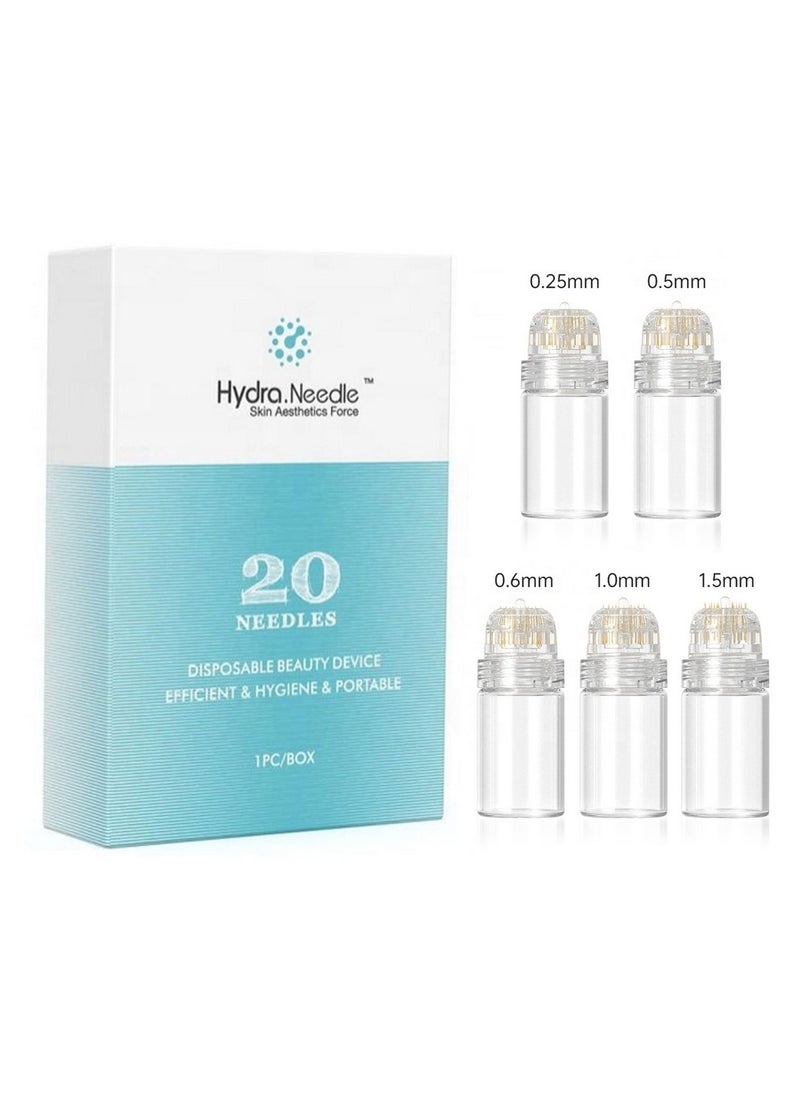 hydra 5 Pcs Hydra Needle Microneedle Fine Touch Serum Applicator 20 Micro Needle Titanium Applicator Bottle Anti-aging Skin Care Derma Stamp (0.25mm+0.5mm+0.6mm+1.0mm+1.5mm)  - Image 1