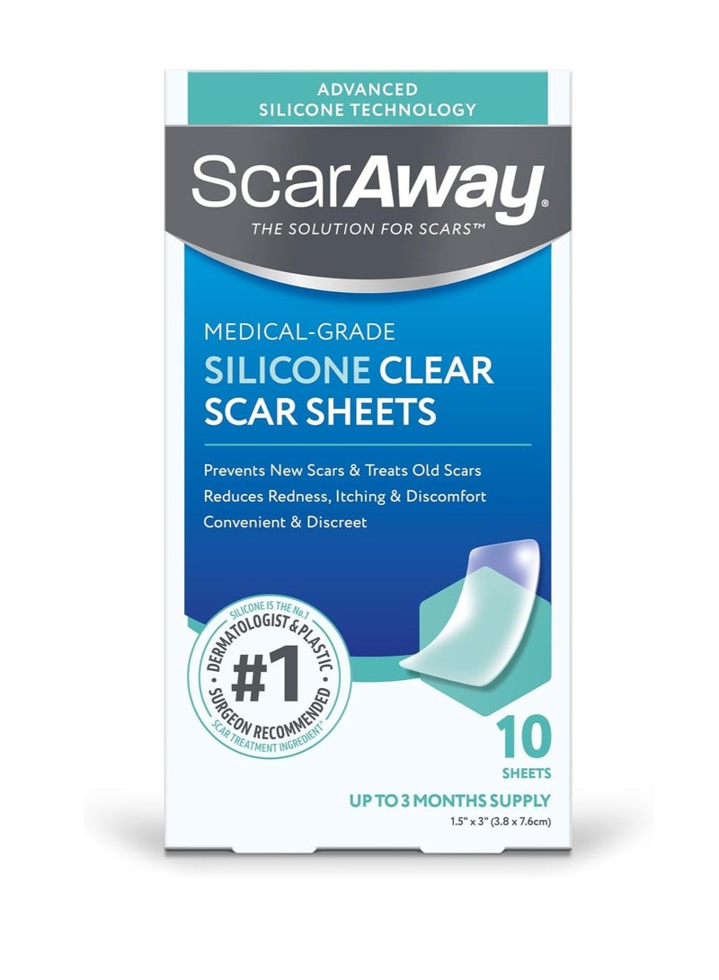scaraway Clear Silicone Scar Sheets, White, 10 Count