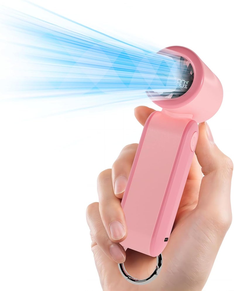 MERTTURM Handheld Portable Fan, 17400RPM Powerful Turbo Fan with Hook, 3000mAh Rechargeable Personal Mini Pocket Fan with 5 Speeds for Commuting/Walking/Shopping/Traveling/School - Coral Pink - Image 1