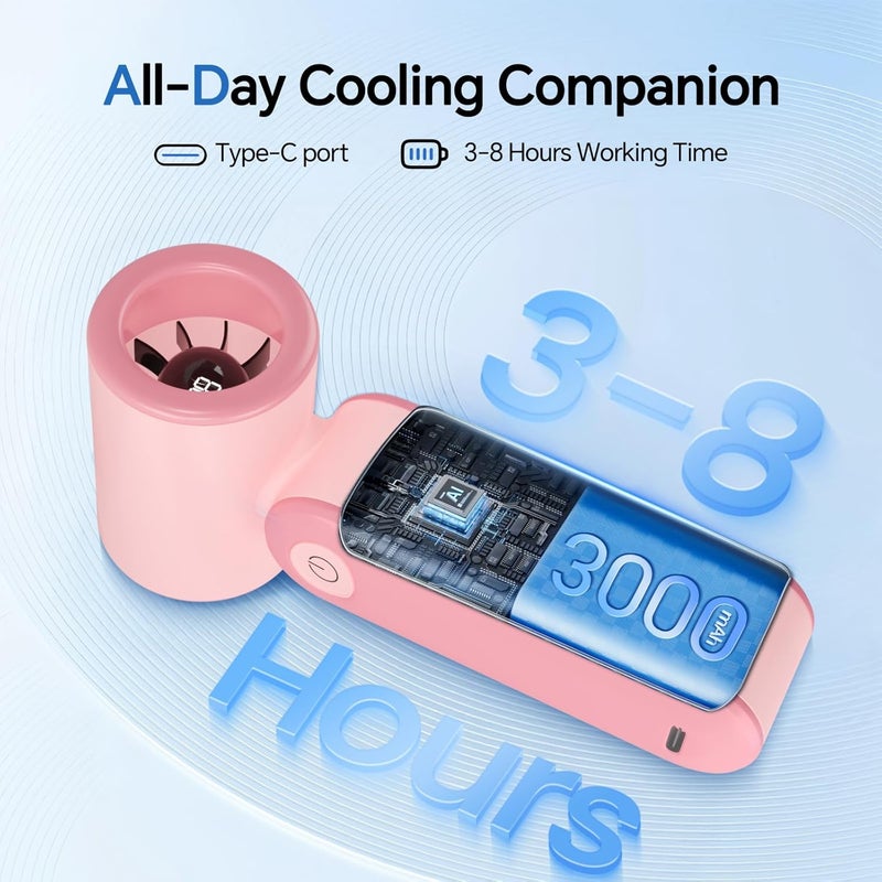 MERTTURM Handheld Portable Fan, 17400RPM Powerful Turbo Fan with Hook, 3000mAh Rechargeable Personal Mini Pocket Fan with 5 Speeds for Commuting/Walking/Shopping/Traveling/School - Coral Pink - Image 3