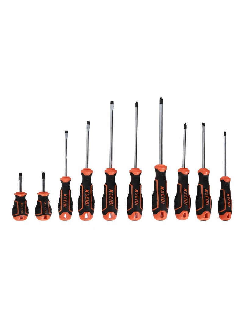 KSEIBI Slotted & Philips Screwdriver Set 865 10-PC, Chrome Vanadium, Black Finish Magnetic Tip, Furniture Disassembly to Repairing Appliances and Performing Intricate Electronic Repairs, Electrical Work.  - Image 1