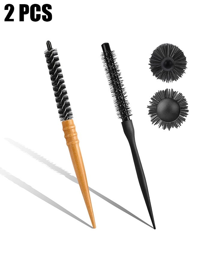 اتش واي فرشاة شعر صغيرة مستديرة عدد 2 للتجفيف بالمجفف، فرشاة مستديرة صغيرة بمقبض خشبي مقاومة للحرارة العالية، فرشاة لف الشعر لتصفيف القمة، فرشاة مضادة للكهرباء الساكنة، فرشاة حرارية للشعر الخفيف، القصير، الغرة، اللحية، والتجعيد - Image 1