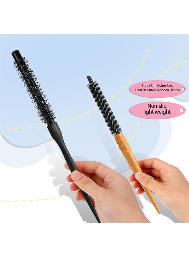 اتش واي فرشاة شعر صغيرة مستديرة عدد 2 للتجفيف بالمجفف، فرشاة مستديرة صغيرة بمقبض خشبي مقاومة للحرارة العالية، فرشاة لف الشعر لتصفيف القمة، فرشاة مضادة للكهرباء الساكنة، فرشاة حرارية للشعر الخفيف، القصير، الغرة، اللحية، والتجعيد - Image 3