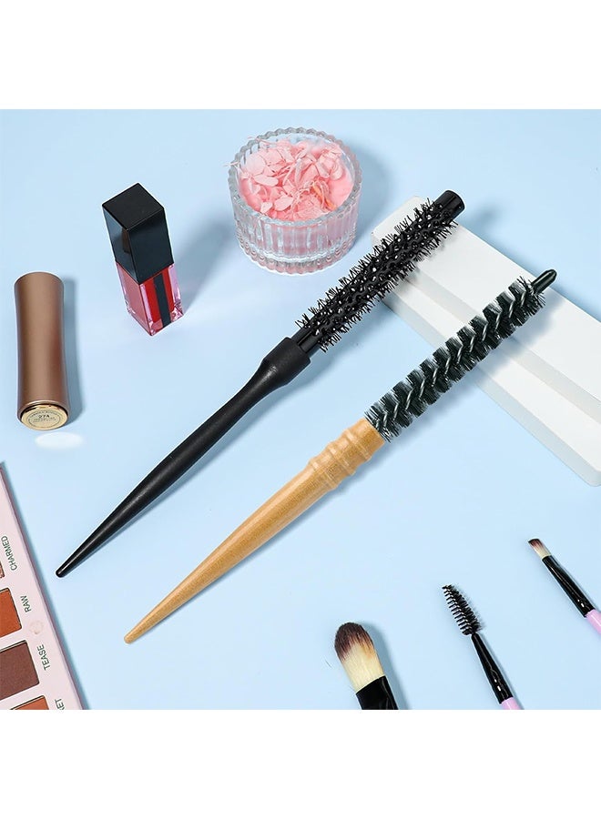 اتش واي فرشاة شعر صغيرة مستديرة عدد 2 للتجفيف بالمجفف، فرشاة مستديرة صغيرة بمقبض خشبي مقاومة للحرارة العالية، فرشاة لف الشعر لتصفيف القمة، فرشاة مضادة للكهرباء الساكنة، فرشاة حرارية للشعر الخفيف، القصير، الغرة، اللحية، والتجعيد - Image 2