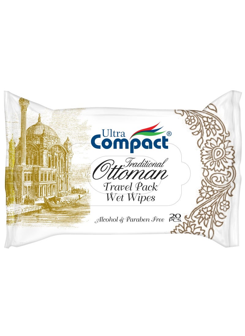 Ultra Compact Traditional Ottoman Travel Pack Pearl Wet Wipes: Portable Care Bundle - 20pcs  - Image 1