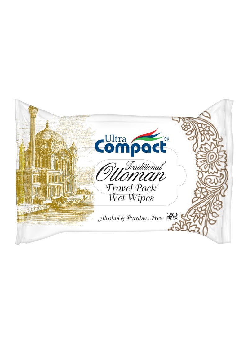 Ultra Compact Traditional Ottoman Travel Pack Pearl Wet Wipes: Portable Care Bundle - 20pcs  - Image 2