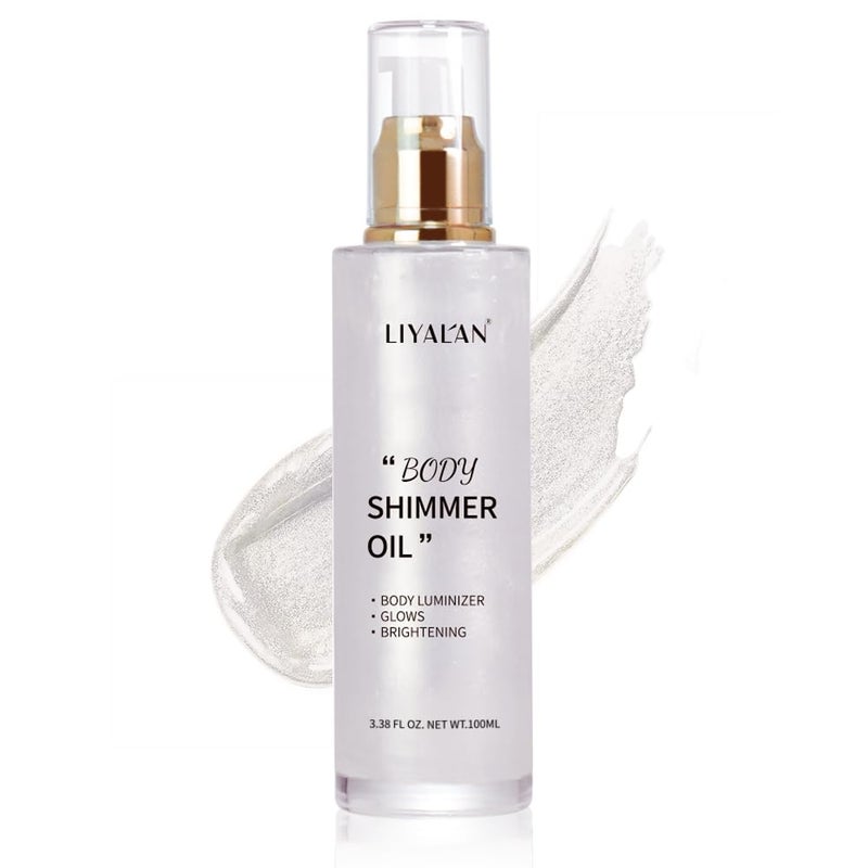 Liyalan Shimmer Body Oil Pearl White 5 Color Bronze Face Brighten Glow Highlighter Illuminator Body Makeup Shine Glitter Gold Liquid Taning 28 Fl Oz
