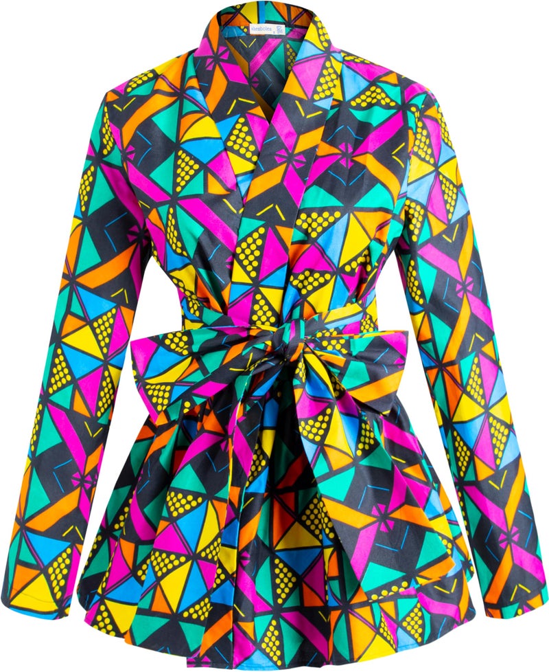 SHENBOLEN Women African Traditional Batik Print Long Sleeve Shirt Dashiki Casual Cotton Shirt(Small,E) - Image 1