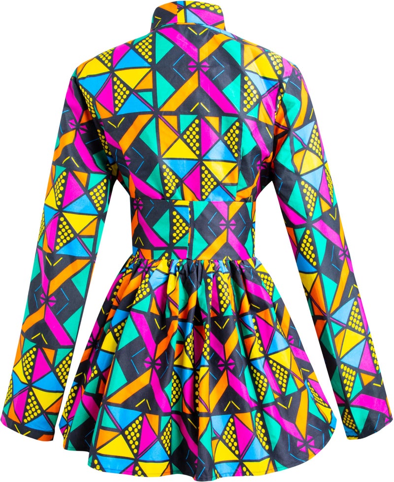 SHENBOLEN Women African Traditional Batik Print Long Sleeve Shirt Dashiki Casual Cotton Shirt(Small,E) - Image 2