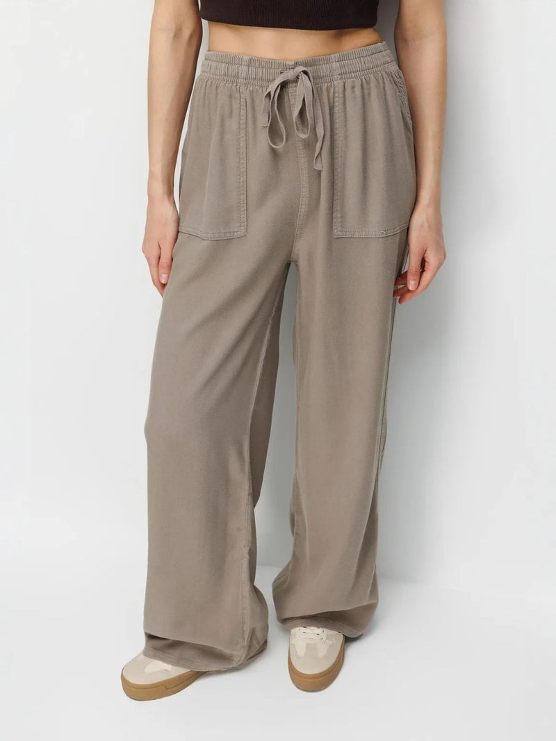 MIXRAY Mid Waist Straight Leg Cotton Pants with Tie Closure - Image 2