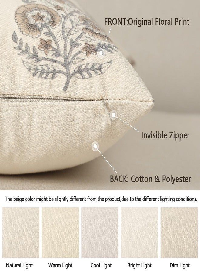 YCOLL Vintage Floral Print Pillow Covers 20x20 Set of 2 Patterned Accent Decorative Cushion Covers Modern Farmhouse Throw Pillow Covers for Sofa Couch Chair Bed Living Room Home Decor, Light Brown - Image 2