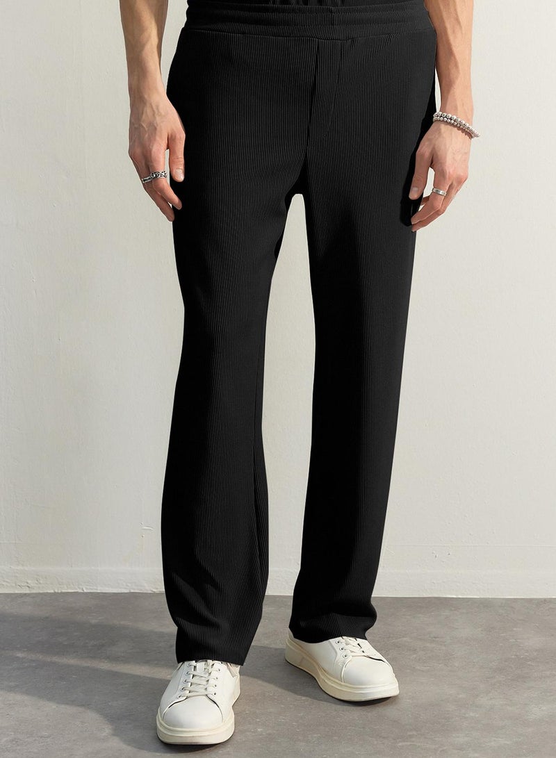 trendyol Black Straight Fit Textured Hidden Drawstring One-Piece Sweatpants - Image 5