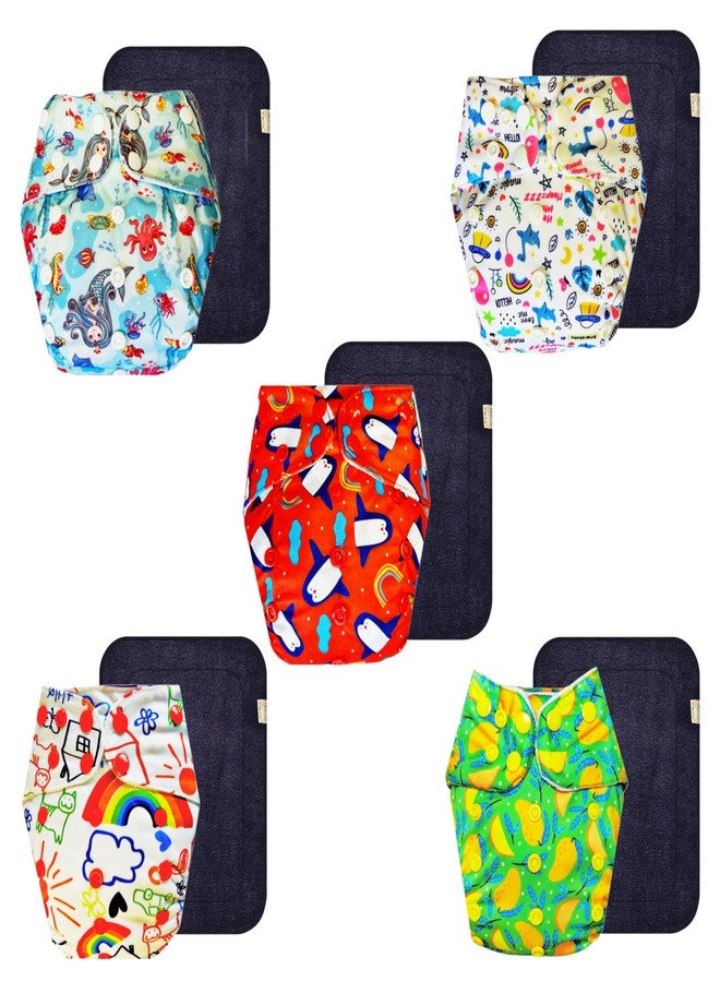 Dumbledo Premium Cloth Diaper with Black Insert (Pack of 5) | Dry Feel and Comfortable | Breathable | Easy to Clean | Ideal for Toddlers | 3 Months - 3 Years | Unisex Baby - Image 1