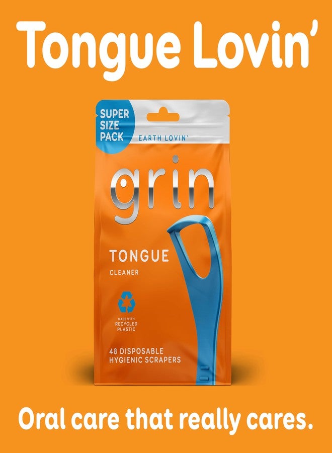 GRIN Tongue Cleaner, 48 Count, Disposable Tongue Cleaner, Hygienic Scraper, Recycled Plastic, Clean Tongue, Promote Fresh Breath, Includes Safe Fold- Back Tooth Pick - Image 4
