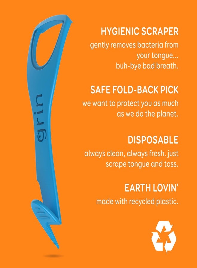 GRIN Tongue Cleaner, 48 Count, Disposable Tongue Cleaner, Hygienic Scraper, Recycled Plastic, Clean Tongue, Promote Fresh Breath, Includes Safe Fold- Back Tooth Pick - Image 3