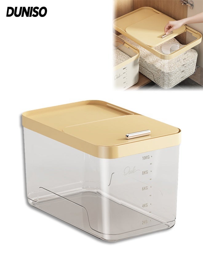 DUNISO Rice Dispenser with Lid, Airtight Foods Container, Transparent Rice Sealed Bucket, BPA Free Kitchen Rice Storage Container with Measuring Cup, Kitchen Organizers for Storage Flour, Pet Foods, Grains (5kg） - Image 1