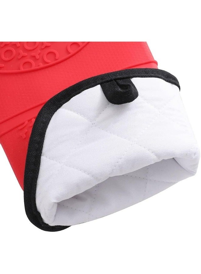 Happy Home Professional Silicone Oven Mitt and Pot Holder Heat Resistant up to 500°F with Cotton Lined Interior Non-Slip, Suitable for Kitchen Oven Baking, Oven and Microwave - Red - Image 2