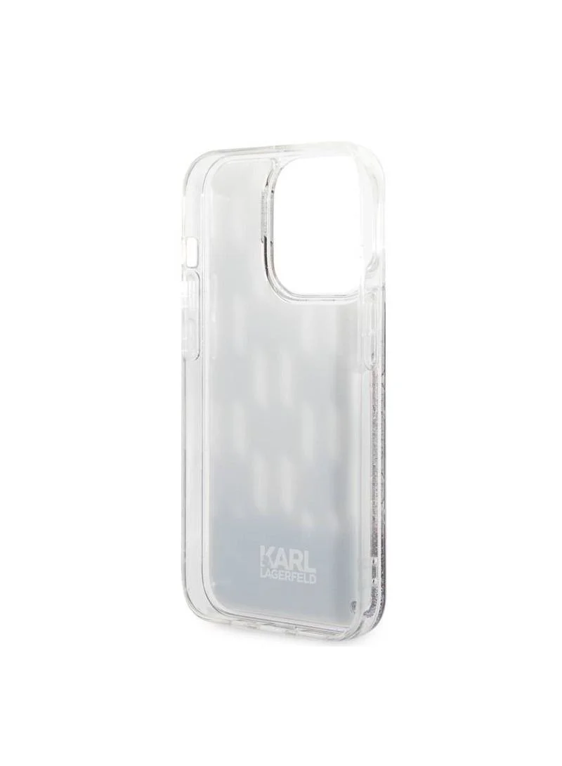 Karl Lagerfeld Liquid Glitter Case Monogram Pattern Glitter, Slim and Shiny Back Cover Compatible With iPhone 14 Plus - Silver