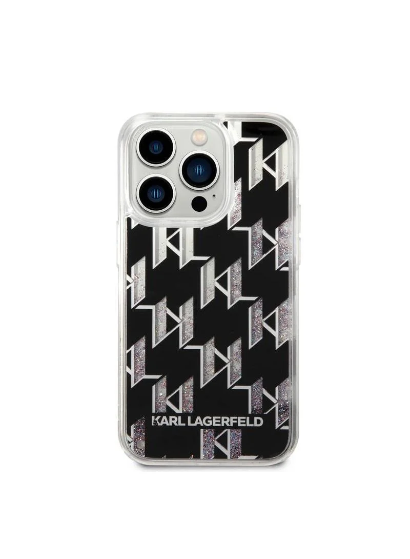 Karl Lagerfeld Liquid Glitter Case Monogram Pattern Glitter, Slim and Shiny Back Cover Compatible With iPhone 14 Plus - Silver