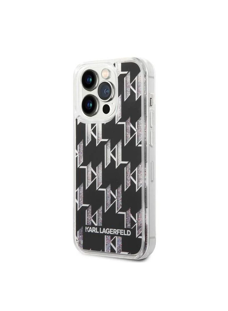 Karl Lagerfeld Liquid Glitter Case Monogram Pattern Glitter, Slim and Shiny Back Cover Compatible With iPhone 14 Plus - Silver
