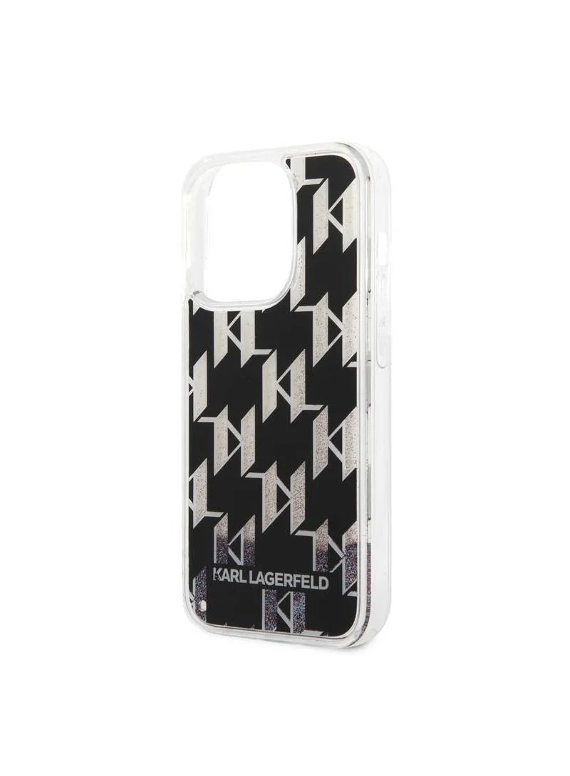 Karl Lagerfeld Liquid Glitter Case Monogram Pattern Glitter, Slim and Shiny Back Cover Compatible With iPhone 14 Plus - Silver