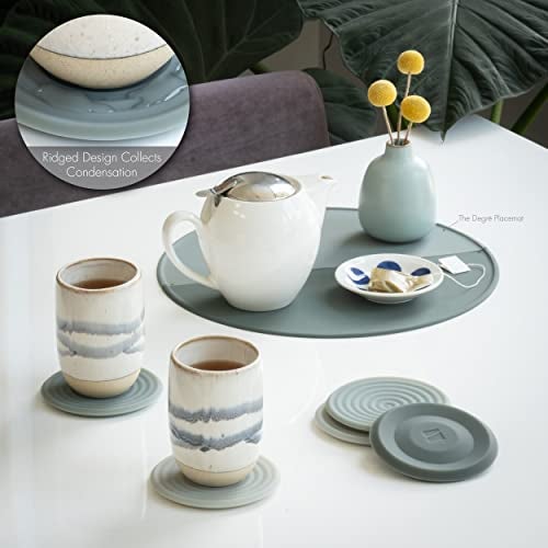 LINE+ARC Extra Thick Silicone Coasters (As Seen in NYTimes WireCutter) Waterproof Anti-Stain Heat-Safe Dishwasher-Safe Degrē Coasters XL (Set of 6 Sandstone) Outdoor Rubber Mid-Century Modern - Image 5