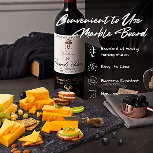 Flexzion Round Marble Cheese Board - 12 Inch Gray Serving Board for Charcuterie, Cheese, Cutting, Pastry, Trivet - Non-Stick and Heat Resistant - Image 4