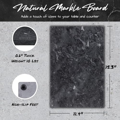 Flexzion Round Marble Cheese Board - 12 Inch Gray Serving Board for Charcuterie, Cheese, Cutting, Pastry, Trivet - Non-Stick and Heat Resistant - Image 3