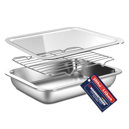 WAGENSTEIGER Stainless Steel Food Prep Container Set with Rack Transparent Lid Casserole Bake Pan Hotel Pan For Deep Frying PrepMarinationOven RoastingBuffet PartyNo2 - Image 1