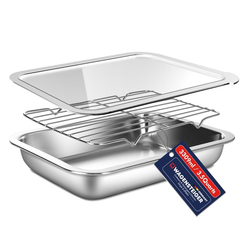 WAGENSTEIGER Stainless Steel Food Prep Container Set with Rack Transparent Lid Casserole Bake Pan Hotel Pan For Deep Frying PrepMarinationOven RoastingBuffet PartyNo2 - Image 2