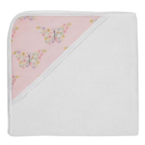 haus & kinder Terry Muslin Hooded Baby Towel | Soft & Absorbent Baby Bath Towel for Newborns & Infants (0–12 Months), 80 X 80 Cm, Red, Gentle On Skin, Quick Dry, Unisex, Butterfly Garden Design - Image 4