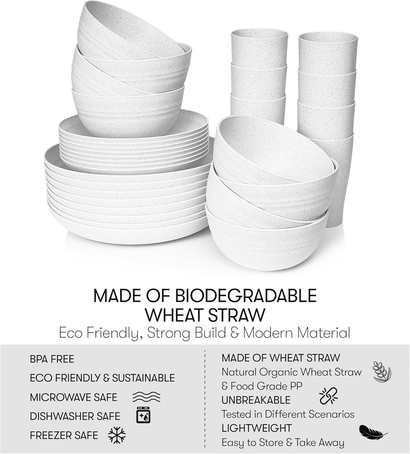 SWEVEN Wheat Straw Dinnerware Sets | Unbreakable Dinnerware Sets | Dishwasher Microwave Safe Dinnerware | Eco Friendly Non Breakable Dinnerware Sets | RV Outdoor Camping (White, Service for 8 (32 pcs)) - Image 4