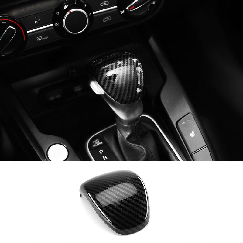 JUIVEEL Carbon Fiber Style ABS Car Gear Shift Knob Cover Trim Shifter Lever Handle Protective Sticker Compatible with Kia Telluride 20202025 Sorento 20212024 Seltos 20212025 Accessories