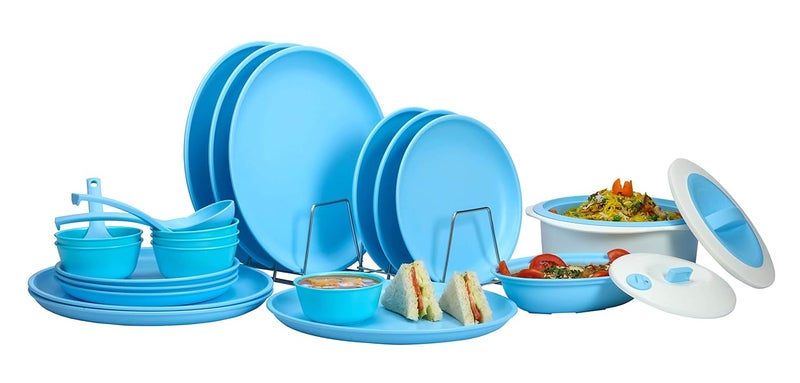 Varmora Plastic Dinner Set 24 Pcs Set (Matt Sky Blue) - Image 2