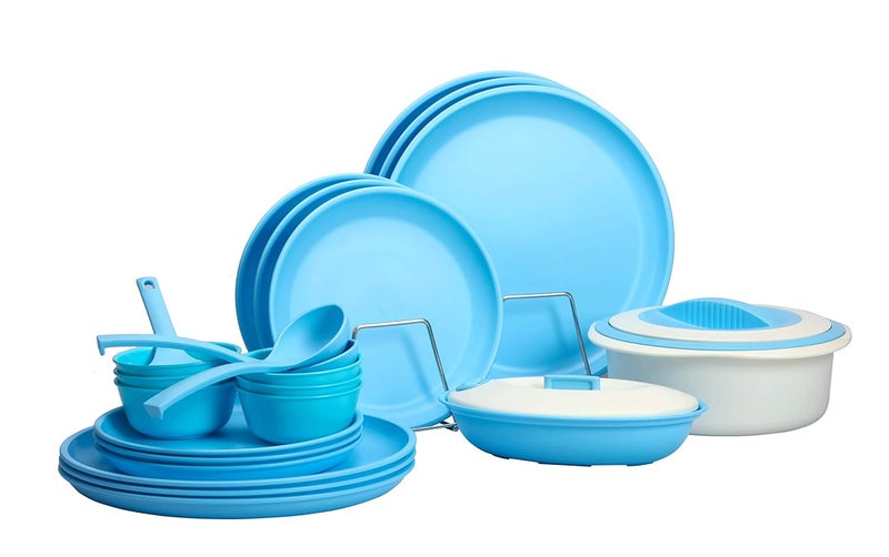 Varmora Plastic Dinner Set 24 Pcs Set (Matt Sky Blue) - Image 1